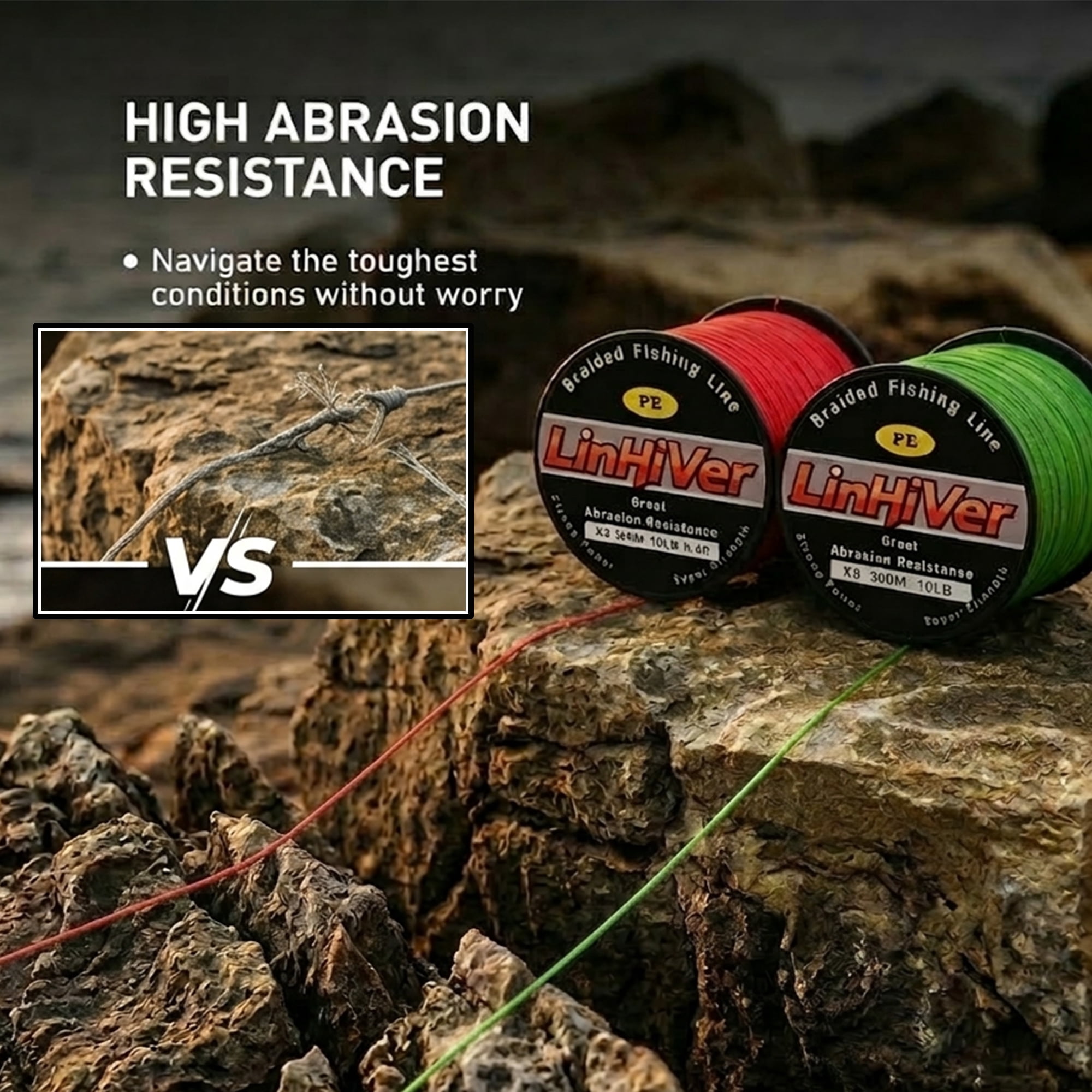LinHiver Color-Lock 8 Strand Braided Fishing Line - Fade-Resistant, High Abrasion Resistance, Zero Stretch, Super Thin Diameter, 10lb-100lb, 300/500Yds, Perfect for Saltwater & Freshwater