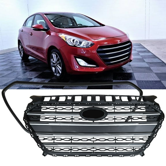 Front Bumper Grille with Frame - 2-Pack Front Bumper Radiator Grill Assembly Replacement for Elantra GT Hatchback 2016 2017, Black