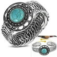 thumbnail image 2 of Fashion Alloy Silver-Tone Flower Simulated Turquoise Adjustable Cuff Bracelet, 9", 2 of 2