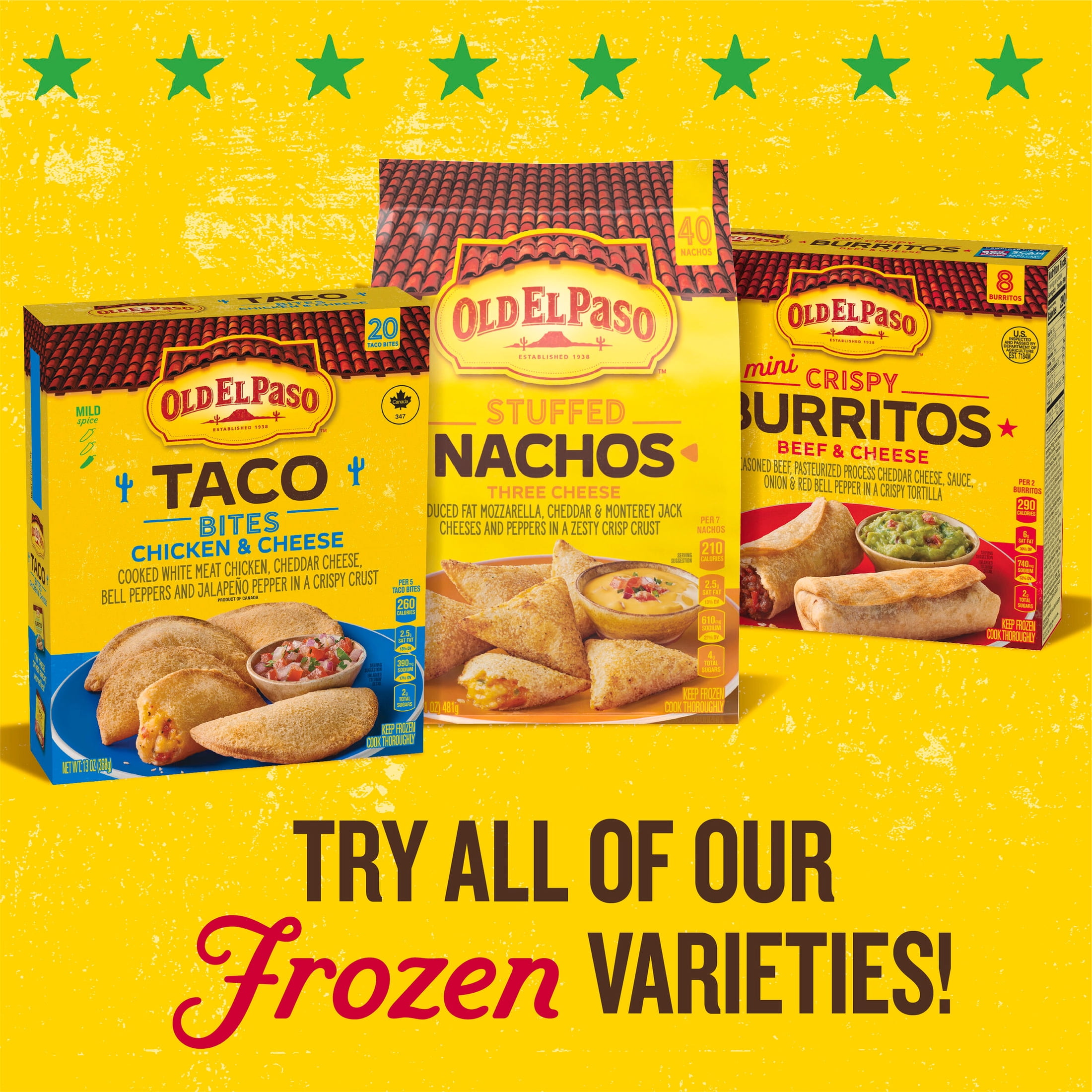 Old El Paso Stuffed Nachos, Three Cheese, Frozen Snacks, 40 Ct, 17 oz