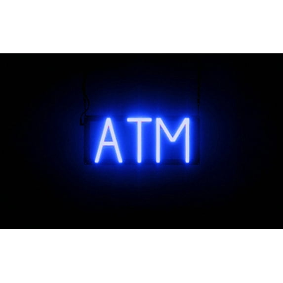 SpellBrite ATM LED Sign for Business. 14.6" x 6.3" Blue ATM Sign Has Neon Sign Look With Energy Efficient LED Light Source. Visible from 500+ Feet, 8 Animation Settings.