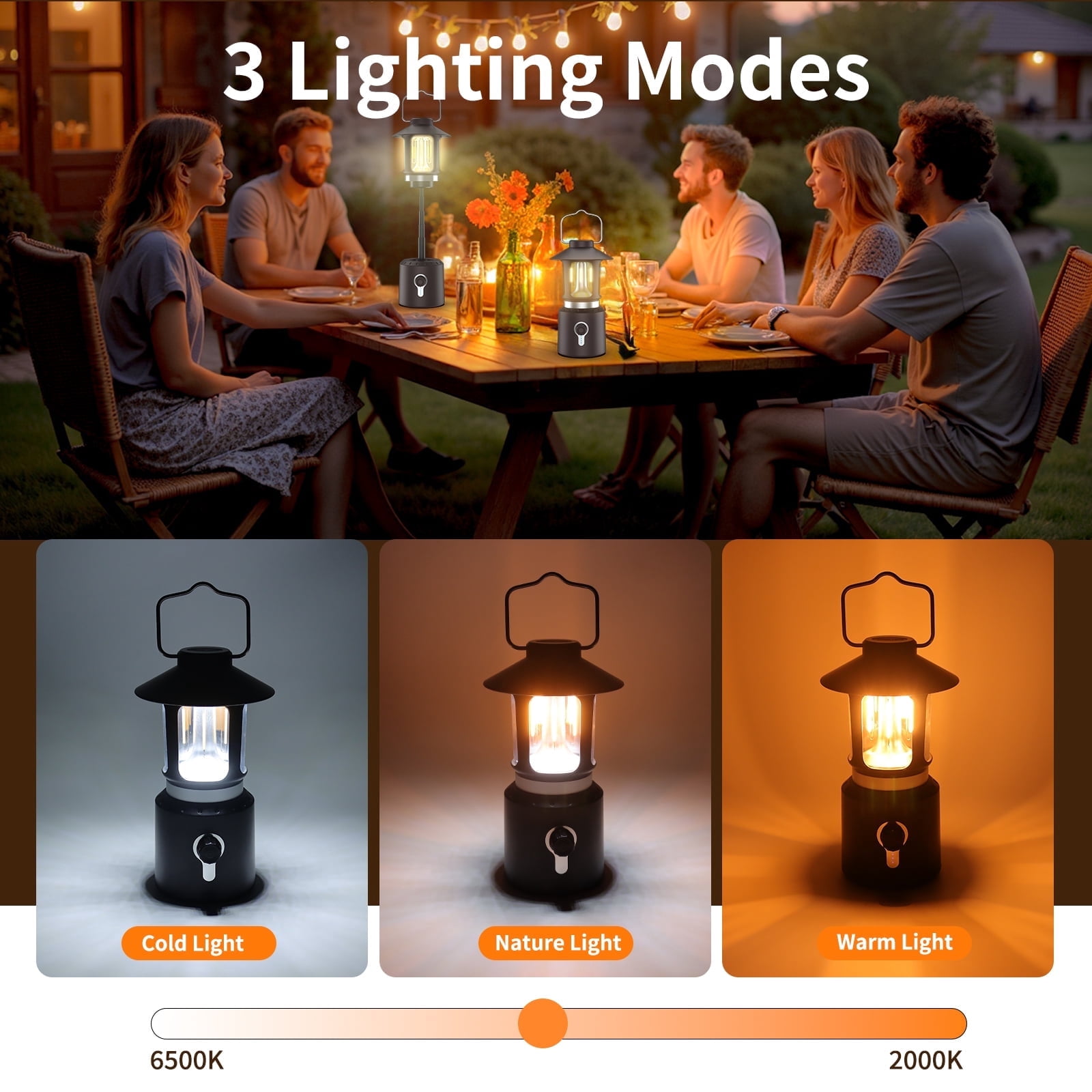 KOBAIBAN Rechargeable Camping Lantern, Telescopic Waterproof Camping Light, 8000mAh Battery Powered Lanterns for Power Outages Outdoor Tent Lights for Camping, Brown