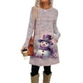 thumbnail image 4 of Women's Fashion Casual Dress with Pockets, Decorative Buttons, Christmas Prints, Round Neck and Long Sleeves for Practical Holiday Wear,Purple,2XL, 4 of 4
