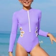 thumbnail image 2 of KKBOTIVE Girls Long Sleeve Swimsuit Rash Guard 1 Piece Swimwear Fashion Bathing Suit for Kids Girls Summer Wear, Purple Size: 7-8 Years, 2 of 7