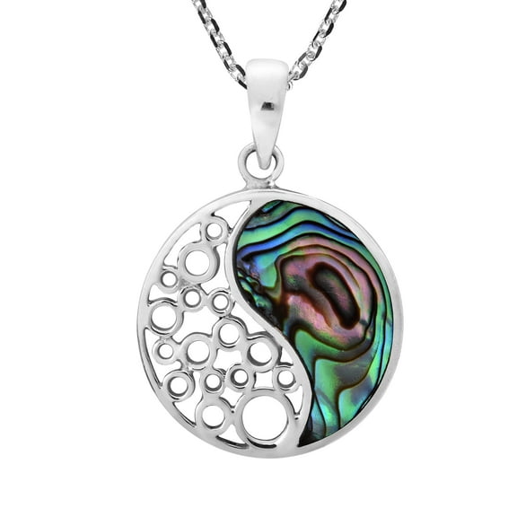 Sacred Balance Yin and Yang Abalone Shell Inlay Sterling Silver Necklace