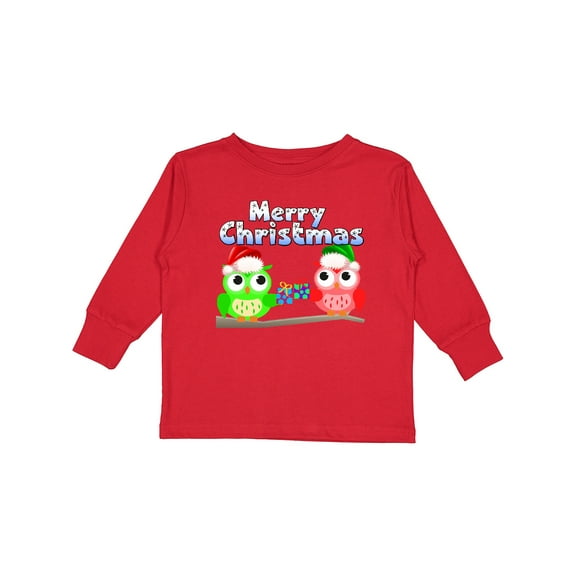 Inktastic Merry Christmas Owls Boys or Girls Long Sleeve Toddler T-Shirt