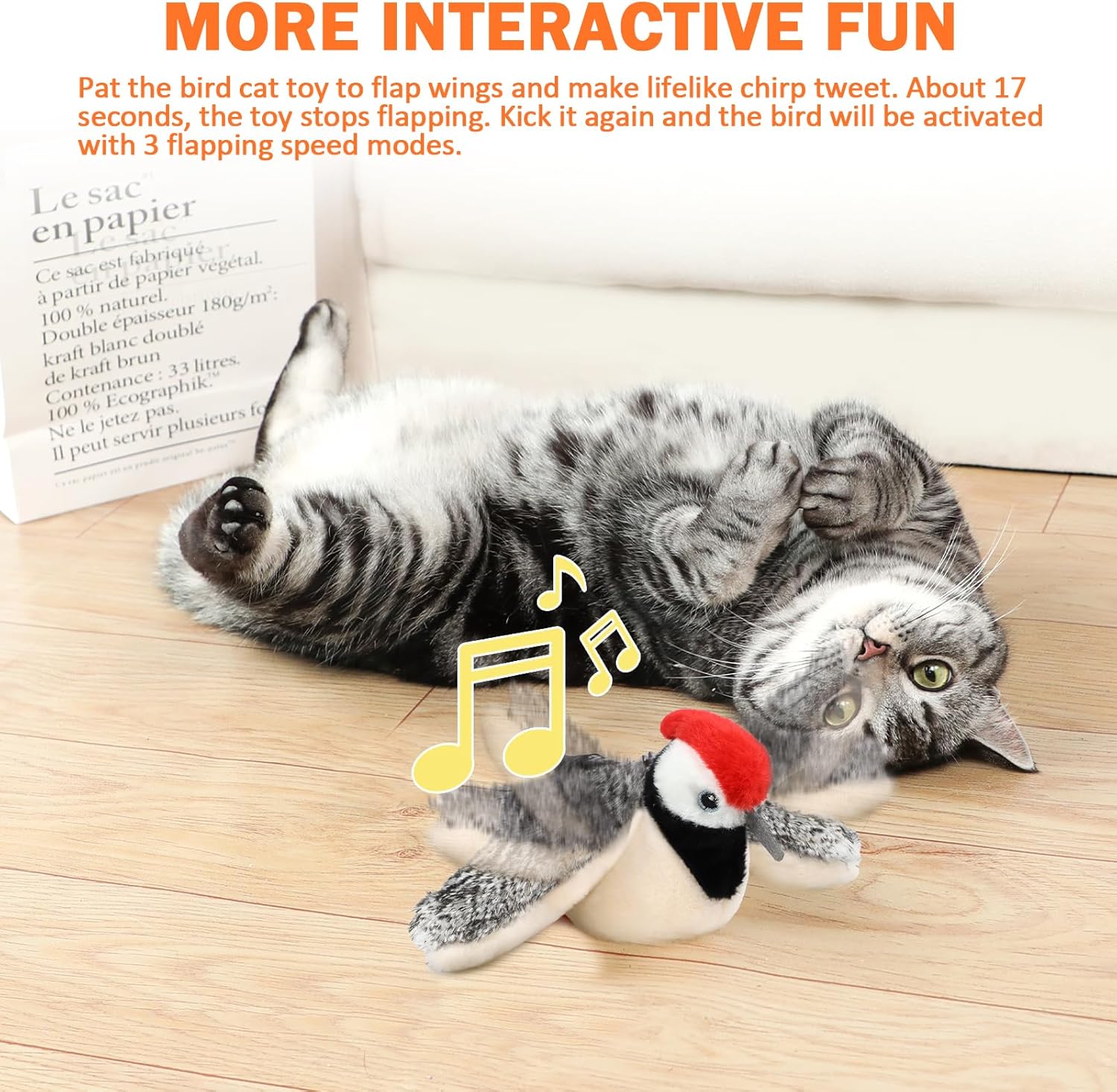 Interactive Chirping Bird Cat Toy No Flying, 2026 New Rechargeable Flying Interactive Flapping Chirping Bird Cat Toy for Indoor Adult Bored Cats
