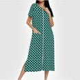 thumbnail image 2 of Tnhcen Women's Zip Up Robe Long Length Pajama Dress Heart Print Cozy Fleece Loungewear with Pockets Soft Sleepwear S-2XL Green, 2 of 7