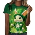 thumbnail image 2 of LEKWK Womens Graphic T Shirts Cute Bunny Leprechaun Crew Neck St Patricks Day Shirt Rabbit Holding Clover Print Short Sleeve Holiday Tee, 2 of 5