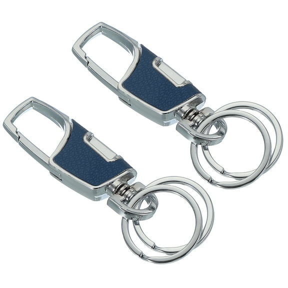 Uxcell Car Key Chain, 2 Pack Leather Keychain Stainless Steel Buckle Keys Holder with 2 Rings, Blue