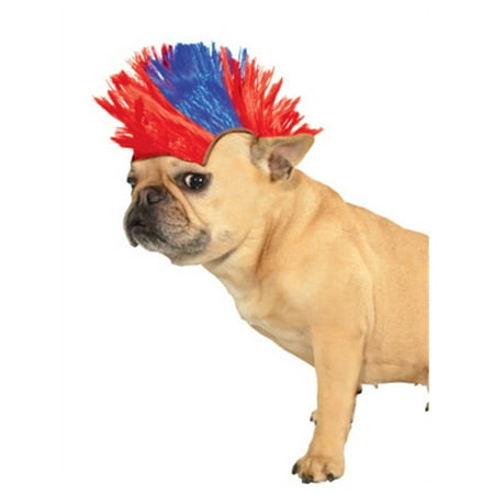 - Medium Large 80s Red Blue British Patriotic Punk Rocker Mohawk Wig For Pet Dog
