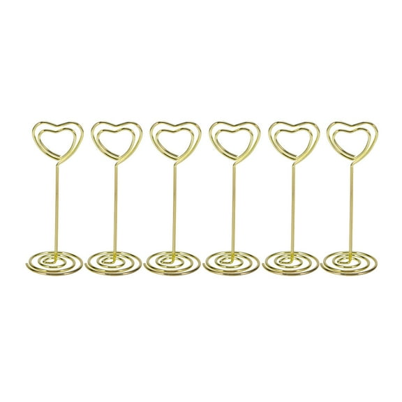 6 Pcs Gold Heart Shape Photo Holder Stands Table Number Holders Place Paper Menu Clips for Weddings (Golden)