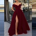 thumbnail image 4 of Off Shoulder Long Slit Prom Dresses A-Line Satin Formal Evening Party Gowns with Pockets, 4 of 4