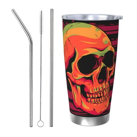 

Gaeub Skull And Flag Usa Print 20-Ounce Stainless Steel Car Cup Tumblers Cups with Lids and Straw Coffee Cups for Adults Kids Home Car Office School Travel Party-Straw Three-piece Set