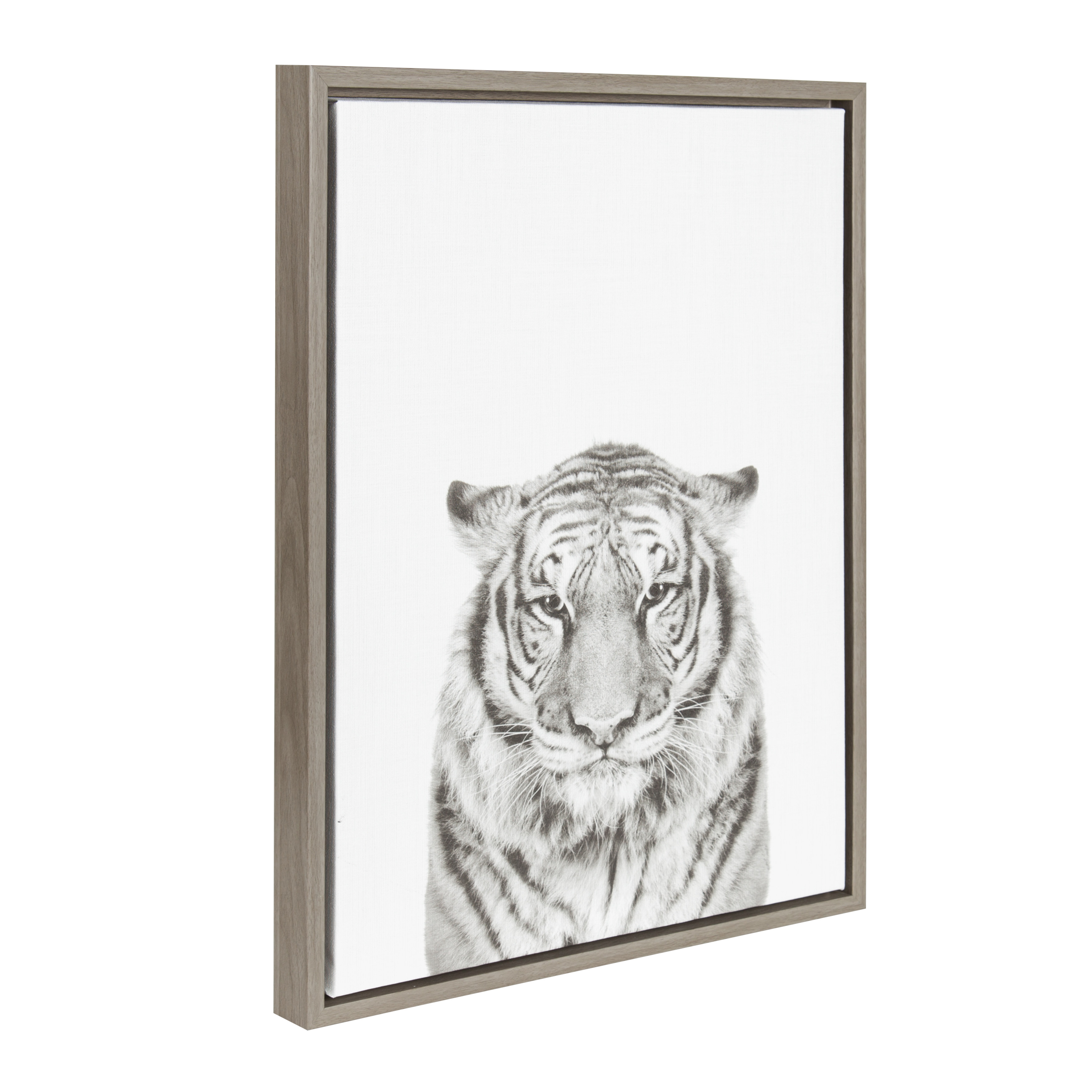 Kate and Laurel Sylvie Tiger Black and White Portrait Framed Canvas Wall Art by Simon Te Tai, 18x24 Gray