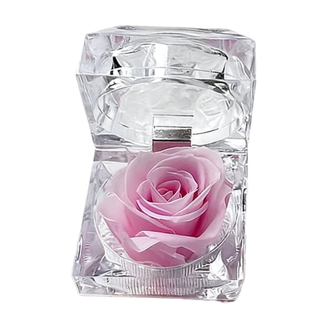 Pink Pink Transparent Rose Shaped Ring Box Acrylic Jewelry Case For Engagement Wedding Proposal Keepsake