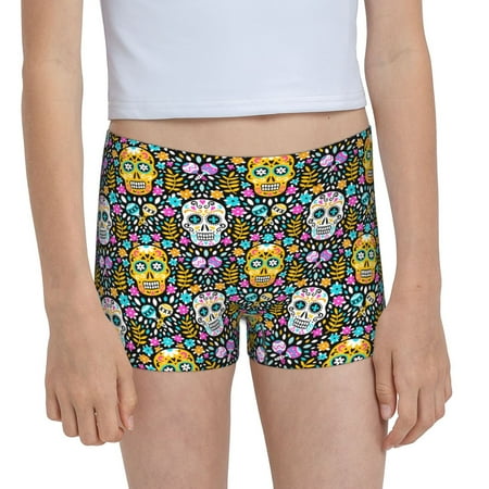 Pofeuu Sugar Skulls Print Soft Cotton Girls Boyshort panties Toddler Underwear-Small