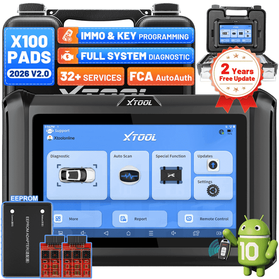 XTOOL X100 Pads Automotive Key Fob Programmer, All System OBD2 Scanner Diagnostic Scan Tool, 32 Services