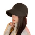 thumbnail image 2 of Tnobhg Women Winter Hat Thick Soft Plush Solid Color Wide Long Brim Soft Anti-slip Sun Protection Fisherman Hat Cold Resistant Outdoor Peaked Hat, 2 of 8