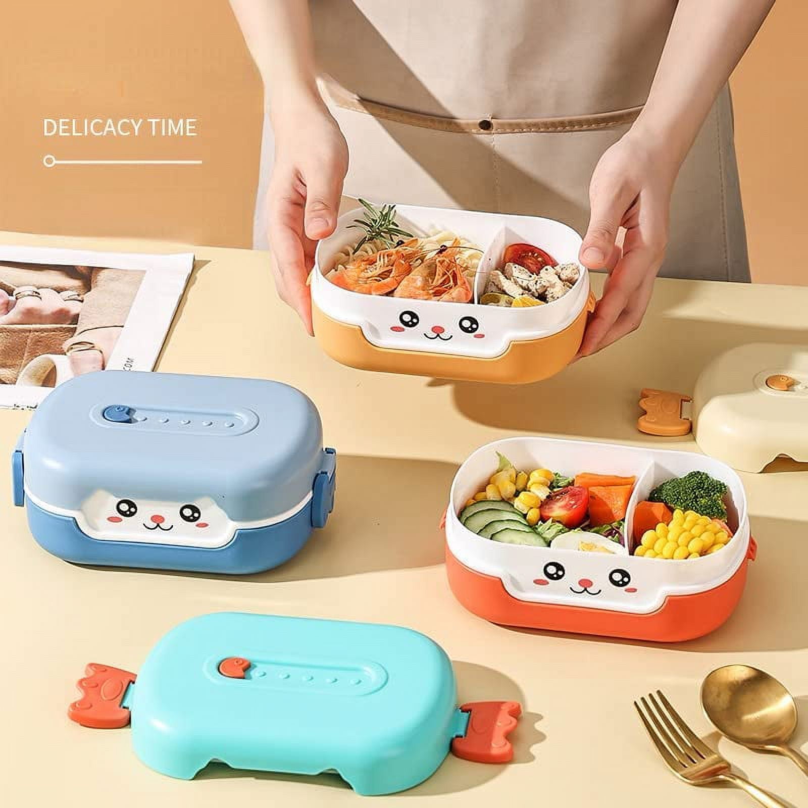Kawaii Bento Box Cute Leakproof Stackable Lunch Box with Cartoon 3D  Stickers Lunch Container with Divided