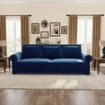 thumbnail image 2 of 93.7" King Pull Out Sofa Bed, Velvet Sleeper Sofa Couch, 3 in 1 Convertible Futon Couches for Living Room, Small Space, Apartment, Office, Bedroom, Modern Rivet Armrest, Blue, 2 of 11