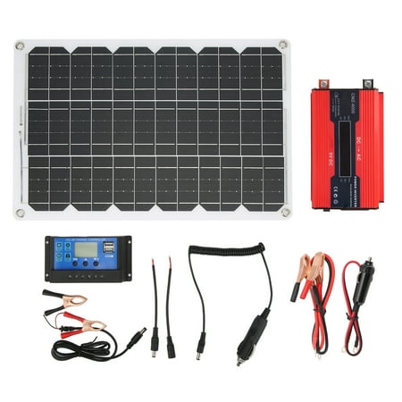 

2024 Solar Panel System with Color Display Dual USB4.2A 18W18V Solar Panel 30A12V 24V Solar Controller Inverter for Camping Red 12V to 110V