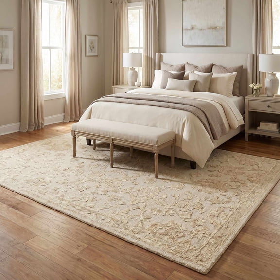 Hauteloom Bandol Wool Living Room, Bedroom Area Rug - Traditional - Beige, Tan, Cream - 2' x 3'