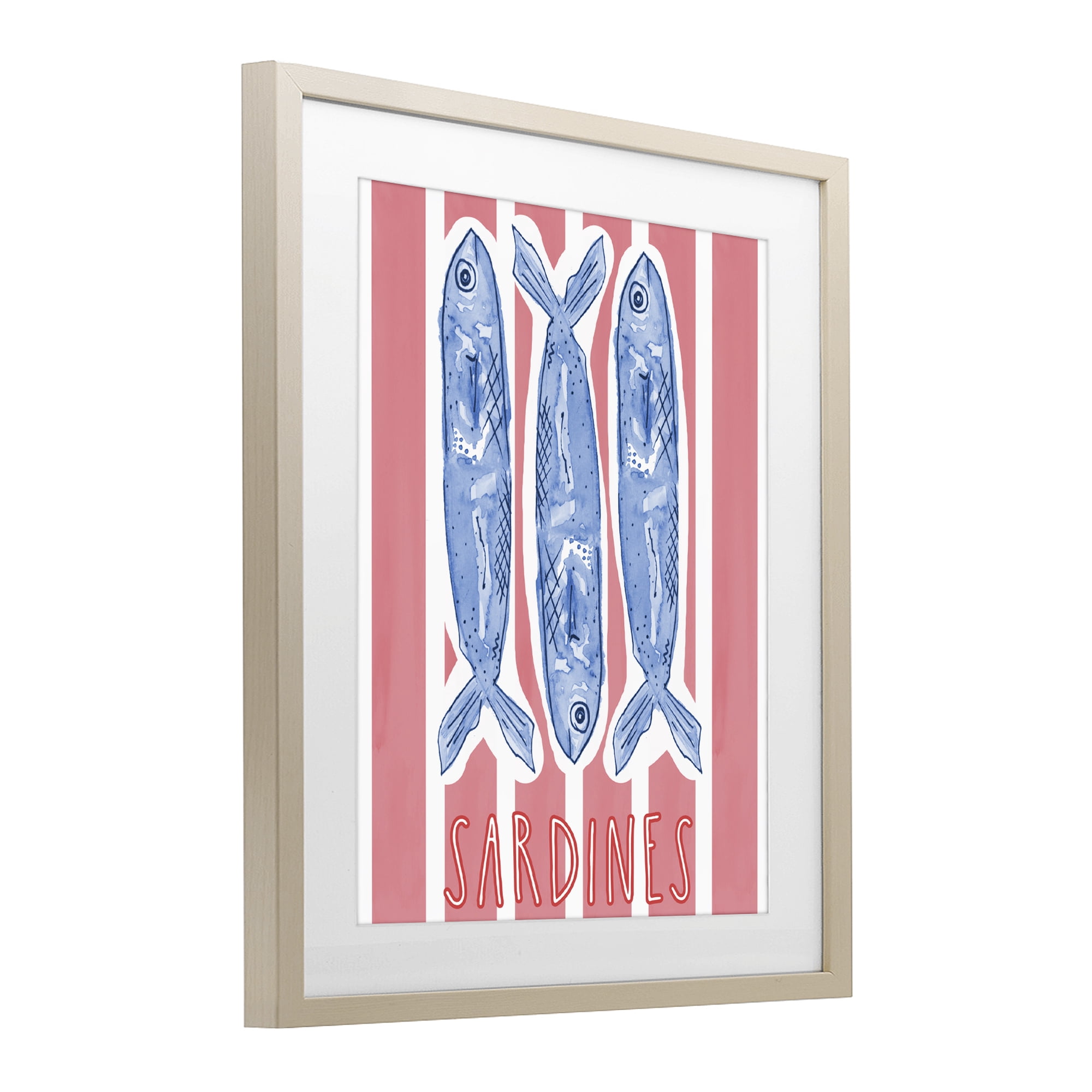 Stupell Industries Americana Sardines on Pink Stripes Birch Framed Print Under Glass, design by Nola James