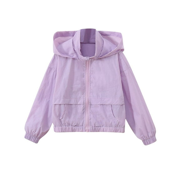WRKEKC Coupe-Vent Léger pour Enfants Veste à Capuche Couleur Unie Fine Coupe-Vent Fermeture Éclair devant Manches Longues Été Décontractée pour 4 à 11 Ans