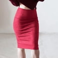 thumbnail image 2 of Ediodpoh Women's Skirts Womens Short Suede Skirt Elastic Waist Skirt Solid Color Side Slit High Waist Pencil Skirt Red M, 2 of 5