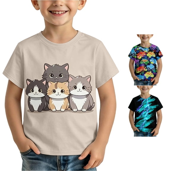 WhouRiu Boys Cartoon Graphic Tees Kids Back To School Short Sleeve Crew Neck Tshirt Comfortable Cute Casual Summer T Shirts,4-5 Years