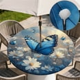 thumbnail image 3 of Round Outdoor Tablecloth with Umbrella Hole, Zippered Fitted Tablecloth with Elastic Edge, Waterproof Table Cloth Cover for Picnic Party Fits 36"-65" Round Table, 3 of 9