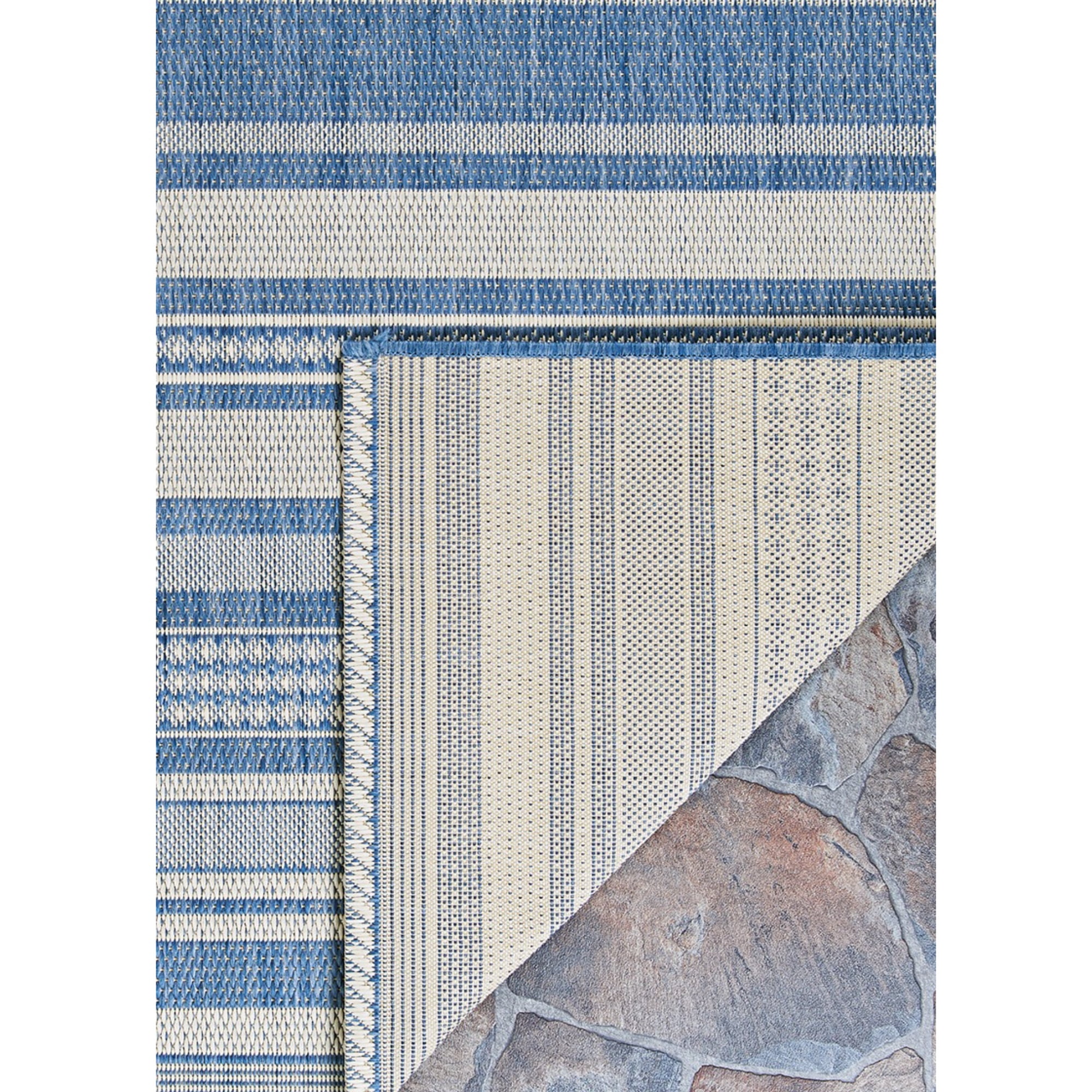 Couristan 8.5' x 8.5' Striped Indoor Outdoor Square Area Throw Rug - Blue and White