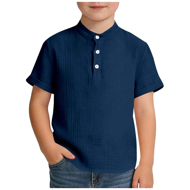 Camisa de Cuello Redondo de Manga Corta para Niños en Algodón