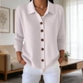 thumbnail image 2 of Rggeeun Oversized Cardigan Sweaters for Women Lightweight Cardigans Long Sleeve Ribbed Button Down Fall Knit Tops Lapel Collar Casual Outerwear Everyday Use Versatile,White,M, 2 of 5