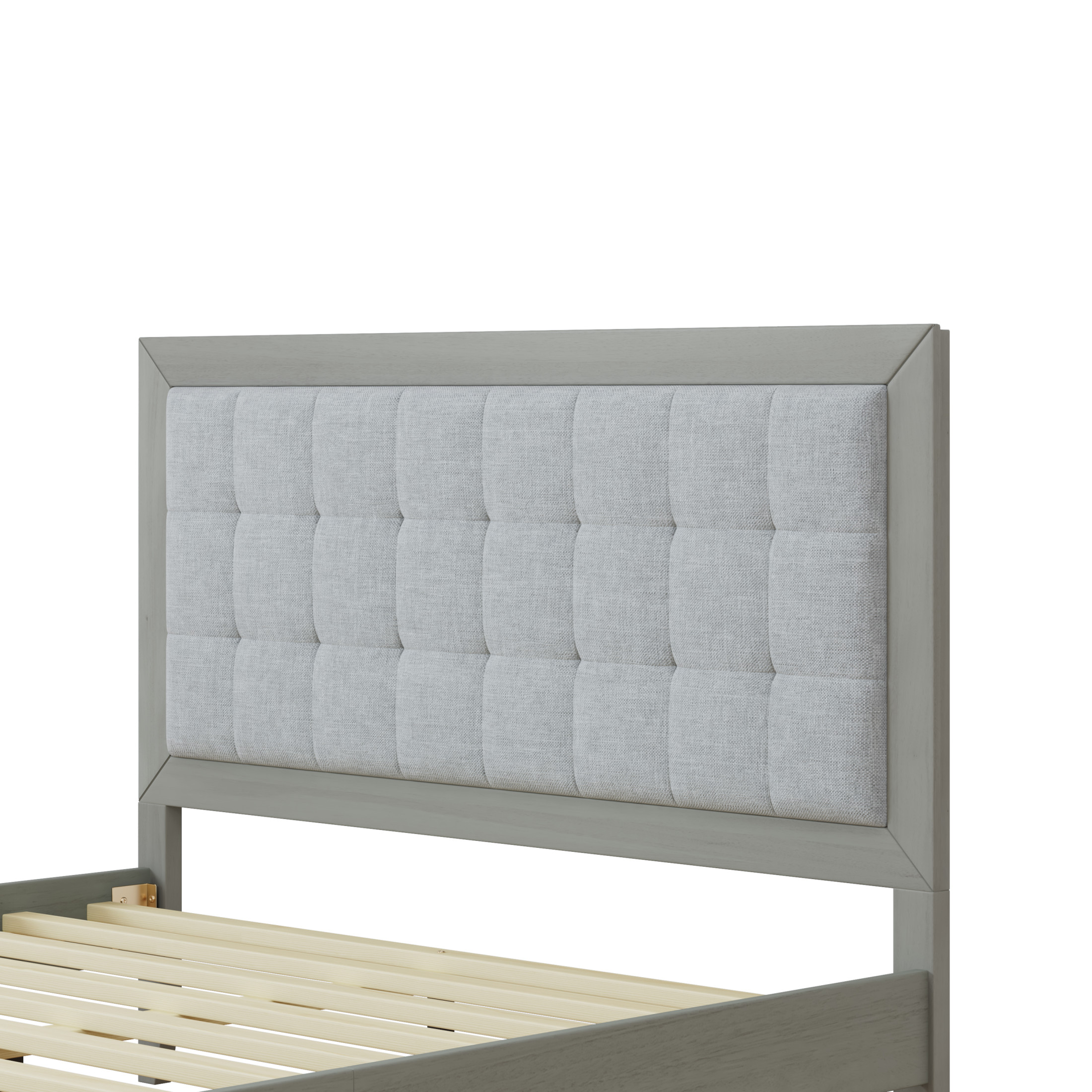 Bohemian Grey Queen Size Bed Frame with Upholstered Tufted Headboard