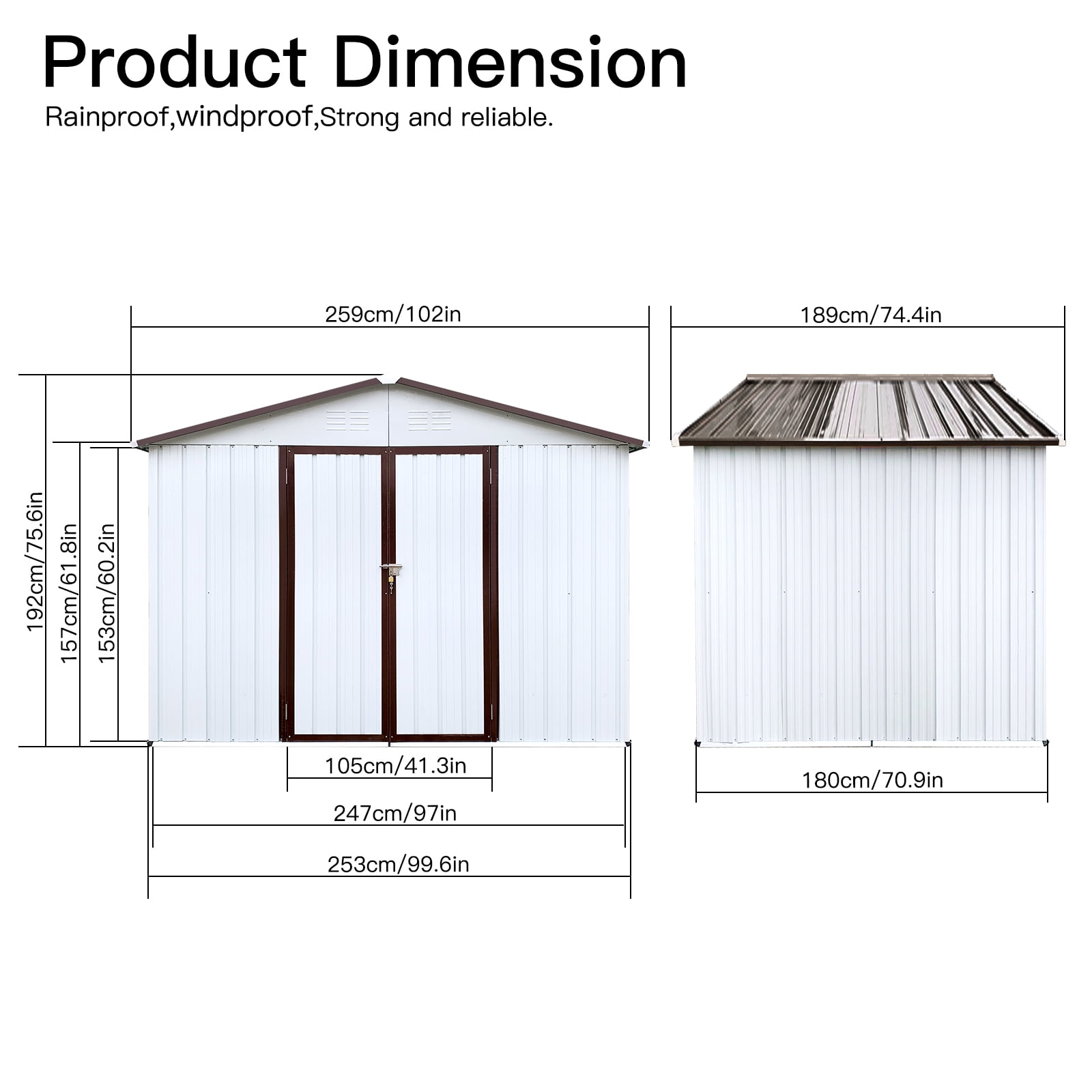 Aukfa 8FT x 6FT Outdoor Storage Shed, Metal Garden Shed with Vents, Tool Shed with Door and Padlock for Backyards, Patio Lawns, White