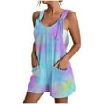 thumbnail image 3 of Feancey Tie Dye Overalls for Women Lace Up Suspender Romper Shorts Summer Sleeveless Loose Jumpsuits with Pockets Blue 3XL, 3 of 6