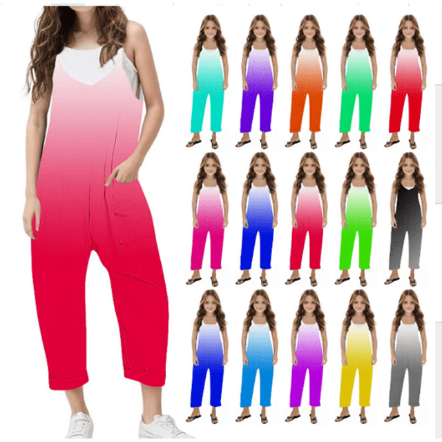 MKOSPLRT Combinaison Décontractée Sans Manches pour Fille, Bretelles Spaghetti Ajustables, Barboteuse Ample, Pantalon Long, Col en V, Pantalon Sarouel Dégradé, Salopette avec Poches