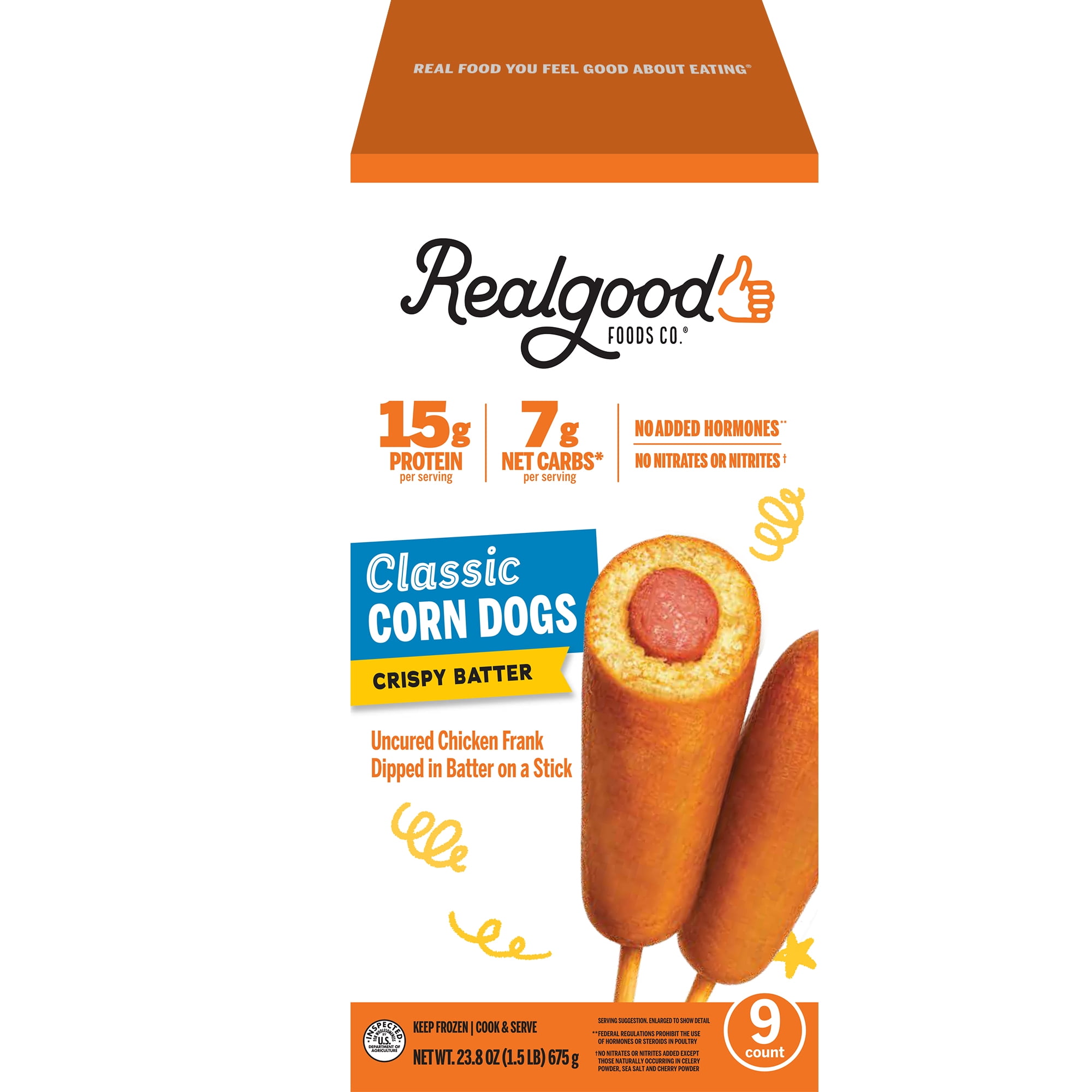 Realgood Foods Co. Classic Chicken Corn Dogs, 9 Ct (Frozen)