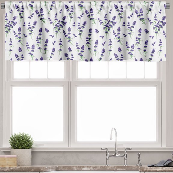 Ambesonne Lavender Valance Pack of 2, Watercolor Art Plant, 54"X18", Violet Green