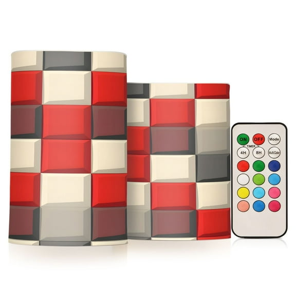 ALAZA Checkered Red and Gray 2 PCs LED Flickering Flameless Candles with Remote Timer Battery Operated Candle
