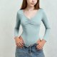 thumbnail image 1 of Camiseta deportiva informal de manga larga con cuello en V de color liso para niños, top de poliéster para niños, 1 of 6