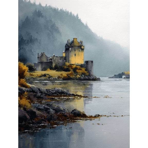 Eilean Donan Castle Watercolor Canvas Print, Wall Decor for Living Room Bedroom Office Hotel Restaurant Entryway
