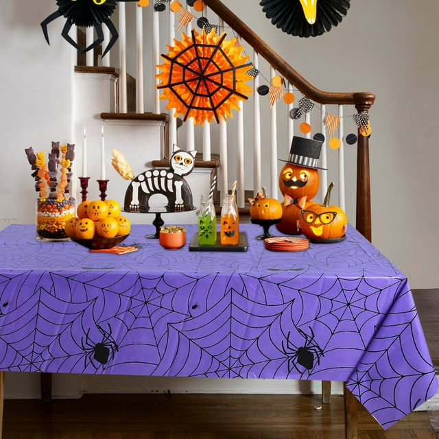 YoGold Spider Web Table Cloth, Halloween Table Cover, Disposable For Halloween Theme Party Decor For Home Decor 54 x 108 Inch Plastic 2-Purple