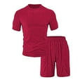 thumbnail image 6 of ShomPort Nightwear for Mens Knit Ribbed Solid Color Short Sleeve Crewneck Tees Drawstring Pants Comfort Pajamas Daily Loungewear Set, 6 of 7