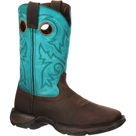 

Women s Durango Boot DWRD022 Lady Rebel Western Steel Toe Boot Brown/Turquoise Full Grain Leather 9 M