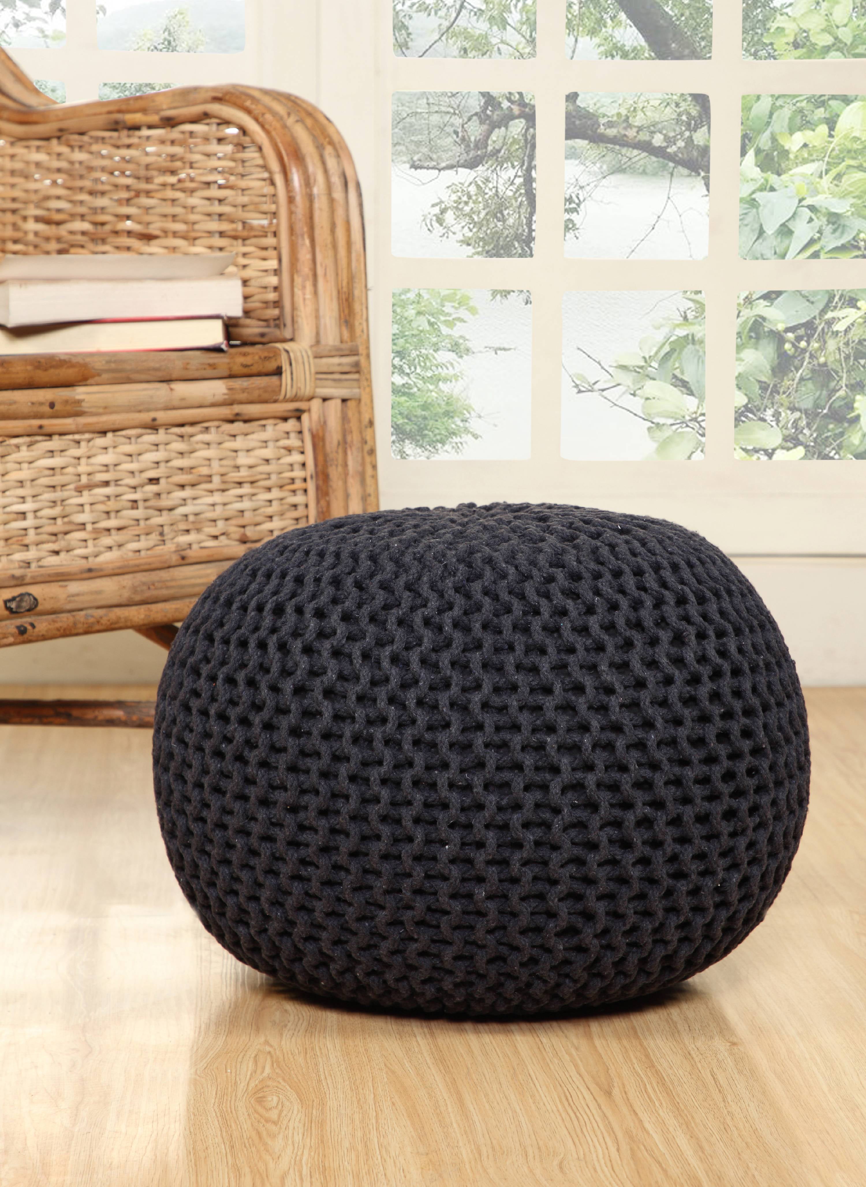 Lychee Knitted Cotton Round Pouf Ottoman