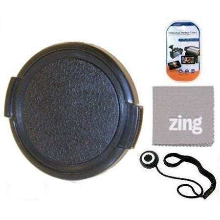 46mm Universal Snap-On Lens Cap For CANON HDC-HS900K HDC-TM700 HDC-TM900k CAMCORDER + Cap Keeper + MicroFiber Cleaning Cloth + LCD Screen Protectors