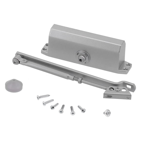 Cierrapuertas hidráulico con amortiguador de tope y resorte ajustable automático para puertas ignífugas.